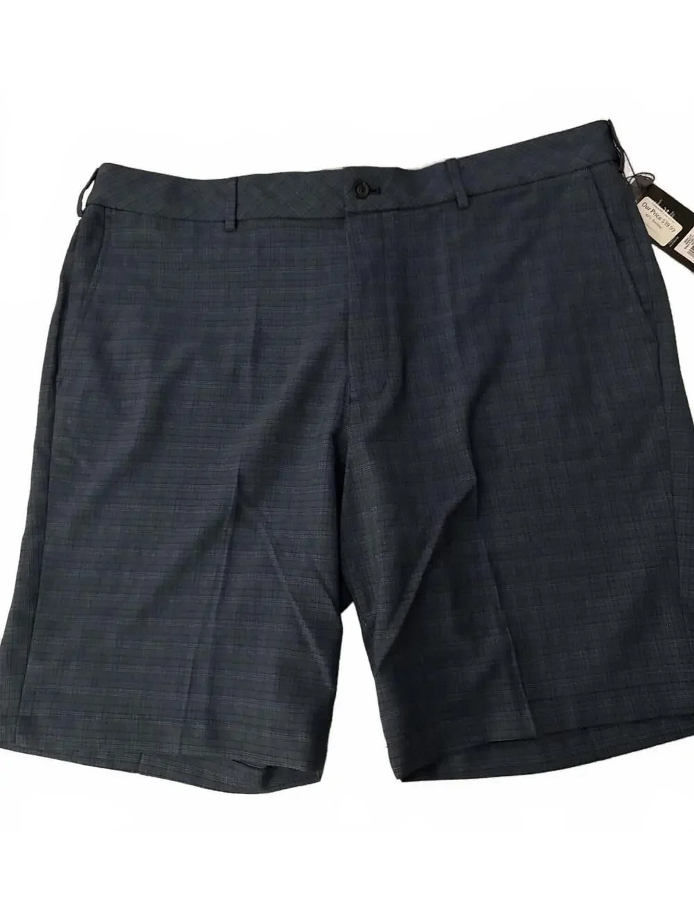 Walter Hagen 11 Men's Plaid Golf Shorts Waist 42 Navy/Black Flat Front